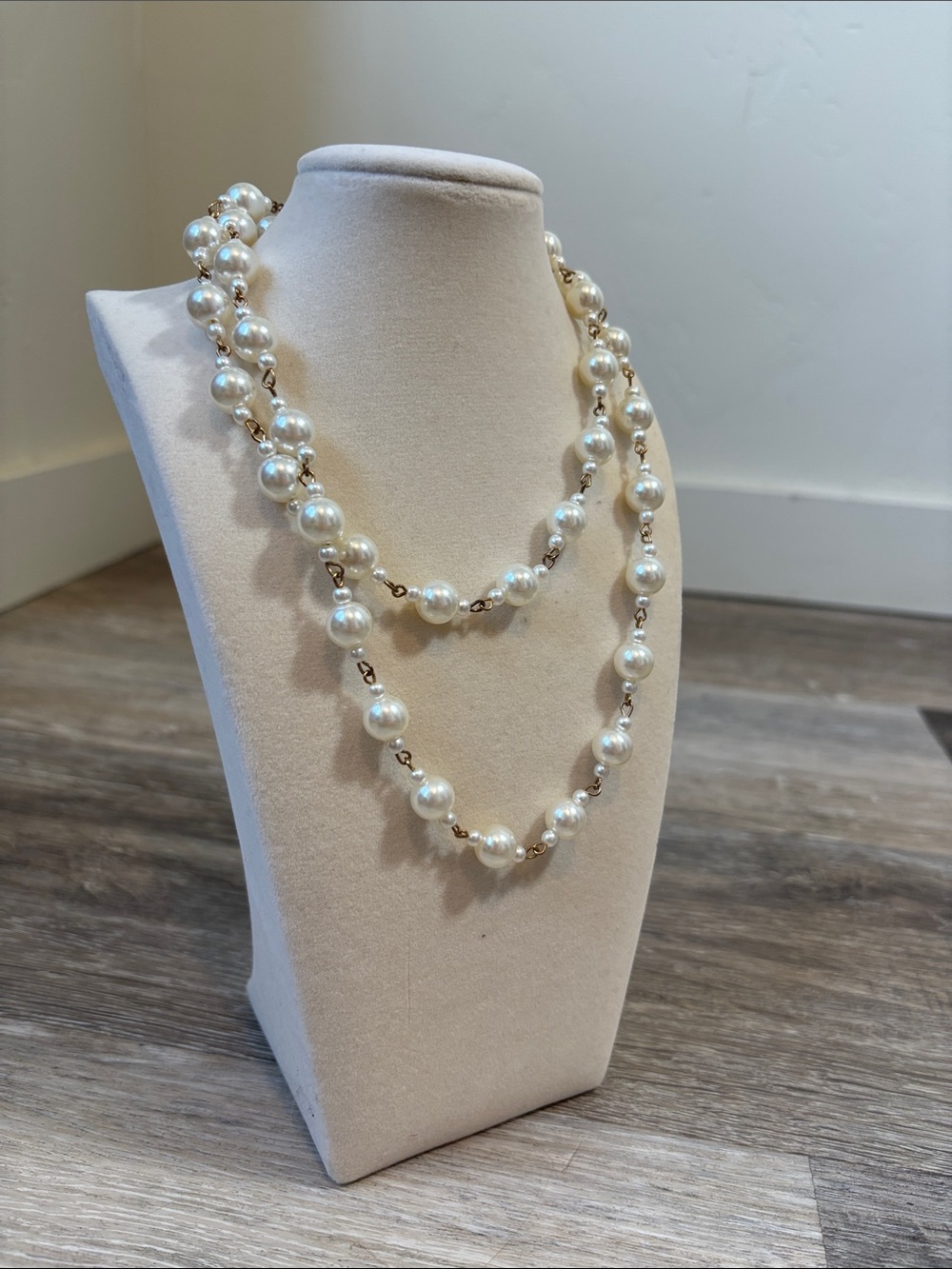 Classic Faux Pearl Long Necklace - Ivory and Gold